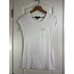 Attention Women's White Short Sleeve Pocket Tee Top Rayon Size S Small